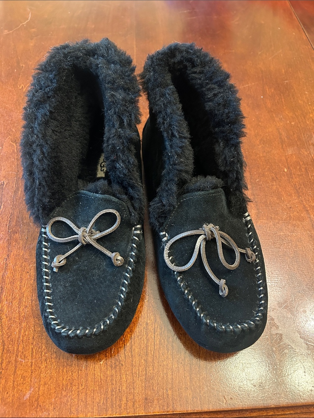 UGG Black Suede Faux-Fur Lined Moccasin Slippers